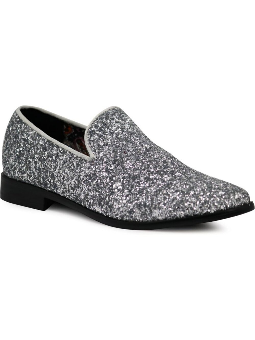 Men's Silver Vintage Glitter Loafers Slip On Tuxedo Dress Party Classic Shoes